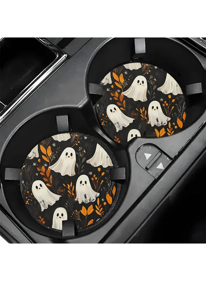 2pcs Halloween Car Coasters Non Slip Rubber Cup Holders Spooky Ghosts Pumpkins Design - Image 3